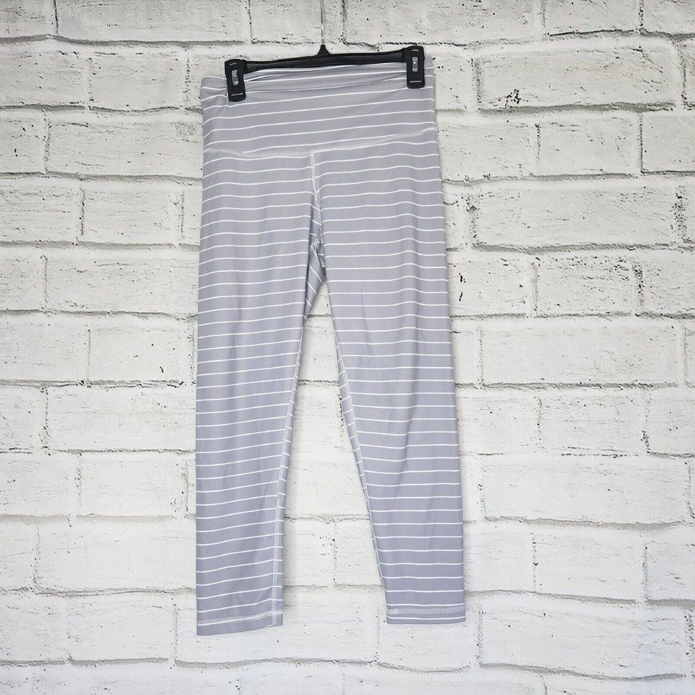 DYI Gray White Striped Capri Workout Leggings Size Womens Large High Rise USA